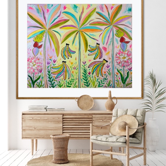 Banana Bunches Art Print Oil Painting tropical trees whimsical colorful decor - Picture 5 of 9